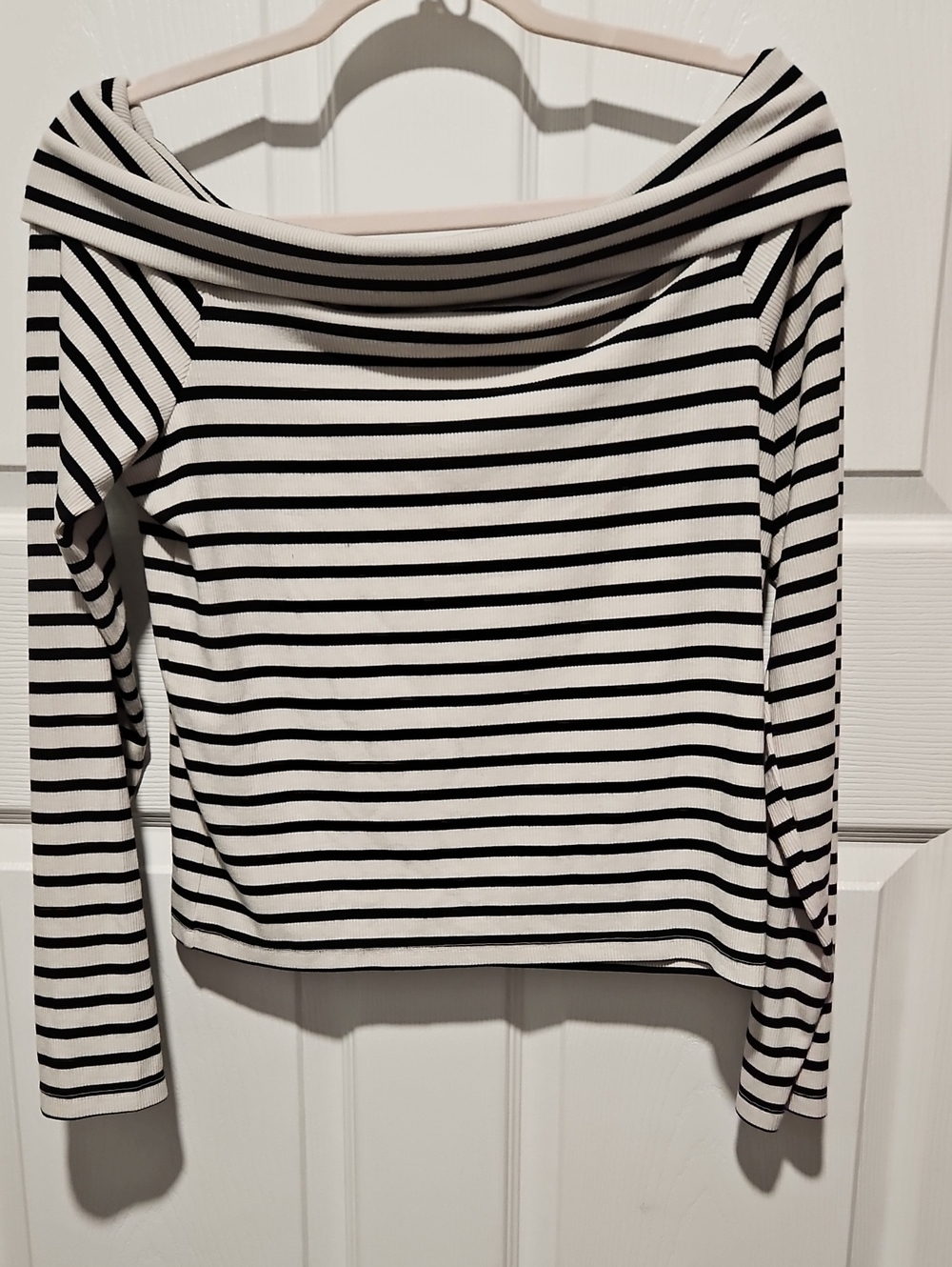American Eagle Outfitters Black & White Striped Off-Shoulder Long Sleeve Top